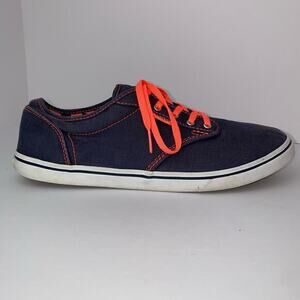 Vans Women's Navy Blue and Neon Pink Low Top Skater Shoes Size 10